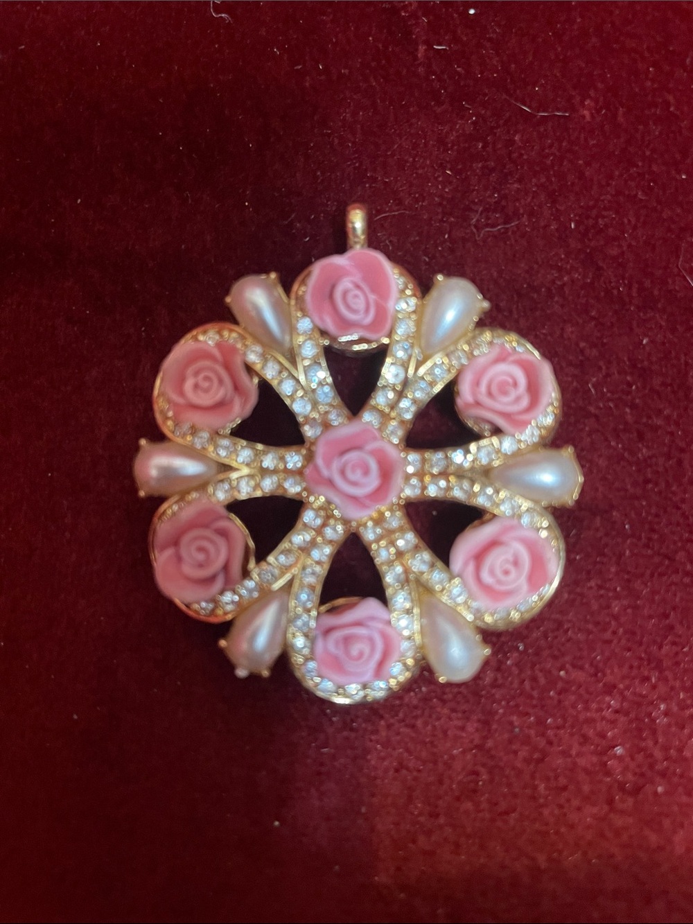 Vintage Nina Ricci pendant brooch Pink Rose Filigree  - Elegant Floral Statement